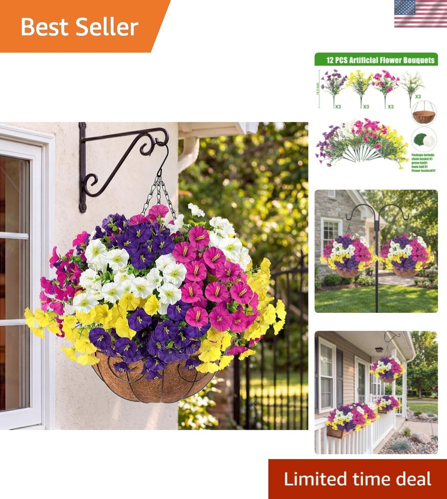 Artificial Flowers for Outdoors with Baskets Hanging Plant Faux Flowers UV Re…
