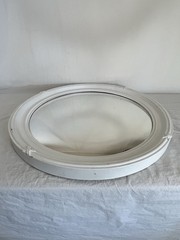 Vintage Round Wood Convex Mirror Painted White with X Accent Farmhouse Country