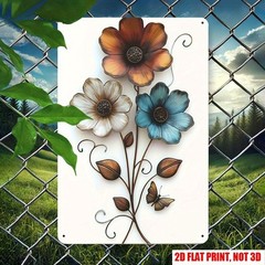 Garden Metal Signs Wall Art Colorful Flower Butterfly Home Decor Outdoor Patio