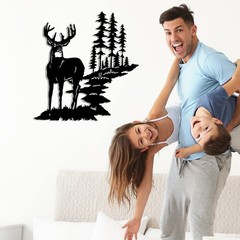 Metal Forest Wall Art Deer Decor Rustic Hunting Sign 11.8″ X 7.9″ Art Black