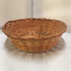 Woven Bamboo Basket Home Decor 9in Brown Round Farmhouse Style Cottagecore