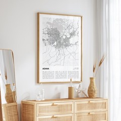 Adana City Map Print, Türkiye Travel Poster, Modern Map, Wall Decor Art