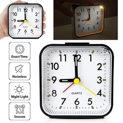 LED Desk Alarm Clock Nightlight Snooze Quiet Non Ticking Battery Powered Bedroom
