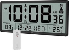 Large Atomic Clock Indoor Outdoor Temperature Digital Display Battery Powered