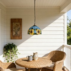 11.8 Inch Blue Sunflower Pattern Home Decoration Lamp, Tiffany Glass Pendant,New