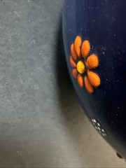 Traditional Turkish Iznik Handmade Ceramic Raised Flower Cobalt blue Bowl 5”x 2”