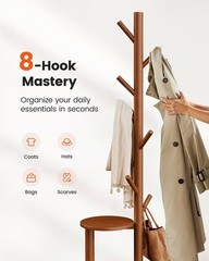 Pipishell Coat Rack, Freestanding Hall Tree with 8 Hooks & Storage Shelf, Sol…