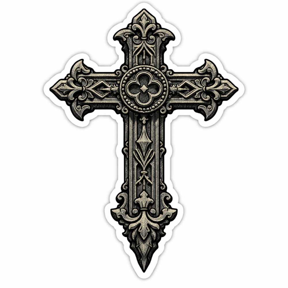 3 inch Ornate Gothic Cross Vinyl Sticker Medieval Religious Decal
