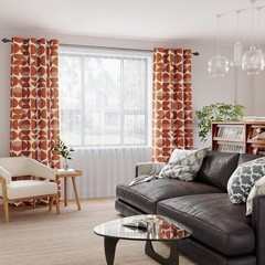 Orange Mid-Century Modern Farmhouse Living Room Curtains, Light Filtering 84