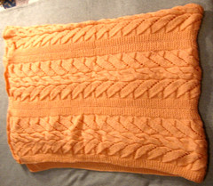 Handcrafted Hand Knit Afghan Throw Blanket Coral Orange Maybe Wool? 78×64 Unused