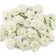 100 PCS Mini White Roses Artificial Flowers Bulk 1.9 Inch Small Silk Fake