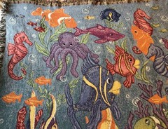 Vintage Underwater Ocean 48×60” Colorful Fish Seahorse Octopus Tapestry Blanket