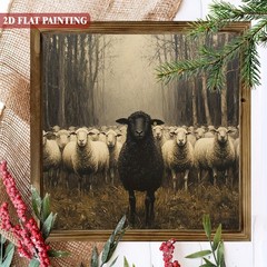 Wooden Plaque Black Sheep Among White Flock Misty Forest Wall Art Decoration