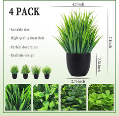4 Pack Fake Plants for Bathroom Home Office Table Decor Indoor Black Accessories