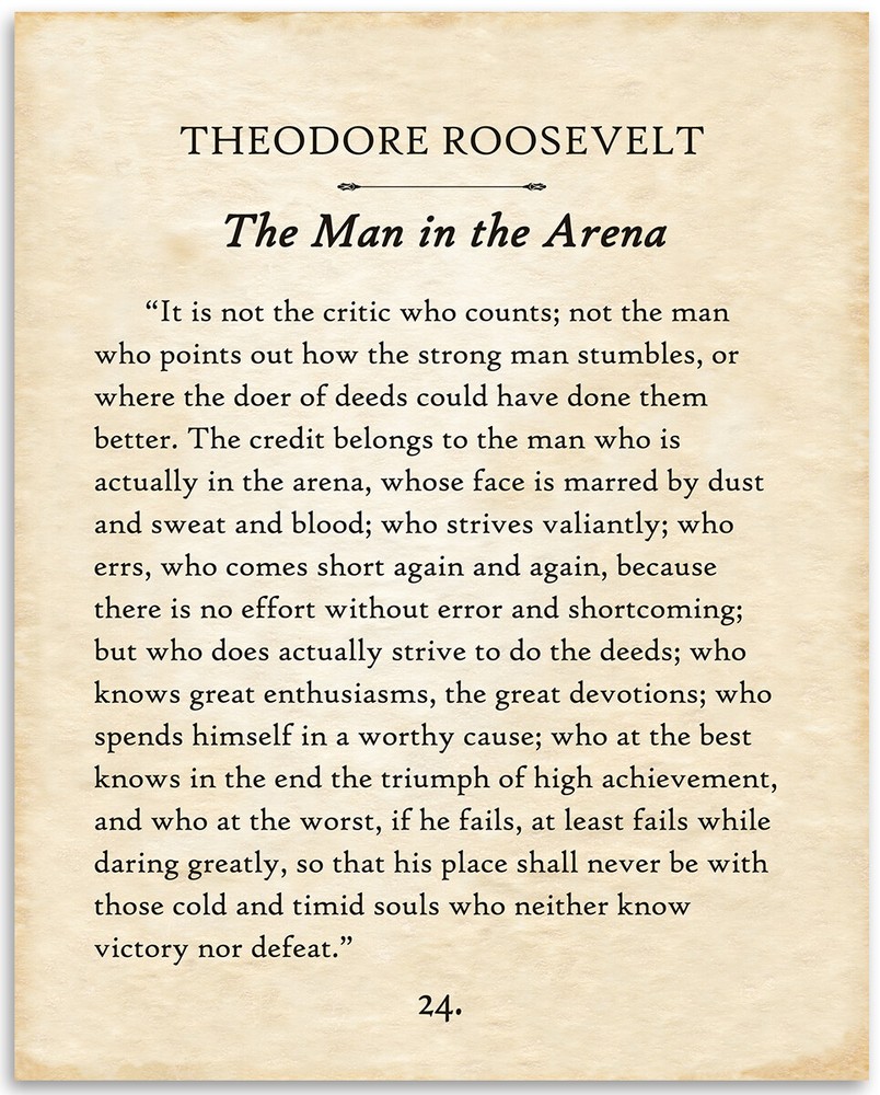 Theodore Roosevelt – The Man In The Arena – 11×14 Unframed Typography Book Page
