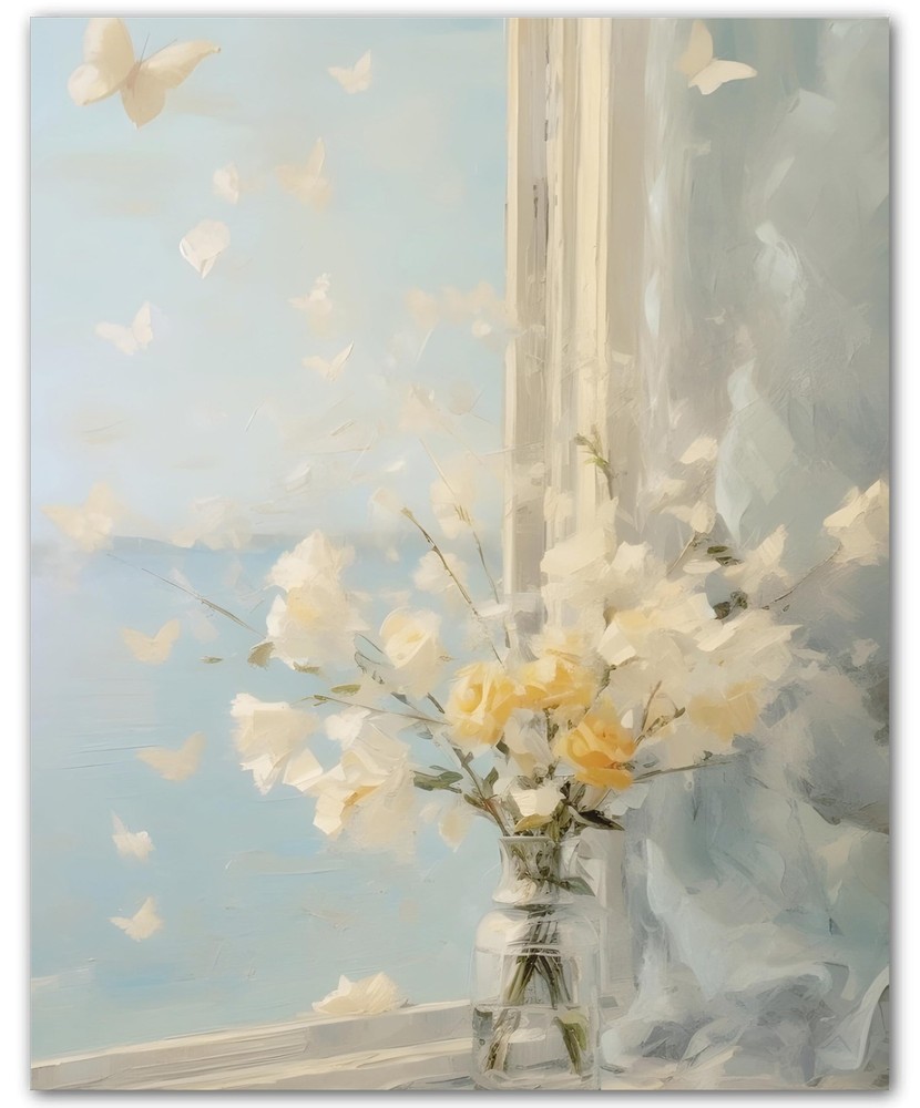 Botanical White Daffodils by the Window White 8×10 Floral Print Wall Art Poster