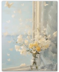 Botanical White Daffodils by the Window White 8×10 Floral Print Wall Art Poster
