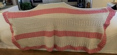 Afghan Crochet Blanket Twin Bedspread Pink Ivory/Beige Stripe French Knot ~75X99