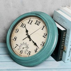 Vintage 12″ Indoor/Outdoor Water Resistant Retro Wall Clock with Thermometer