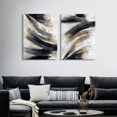 Contemporary 2-Pack Black and White Gold Canvas Wall Art for Any Room