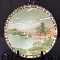Antique NIppon Japan Hand Painted Cabinet Plate 7 3/4” House On Water