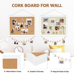DoubleSided Large Hanging Wood Framed Linen Cork Bulletin Board 24×18 In