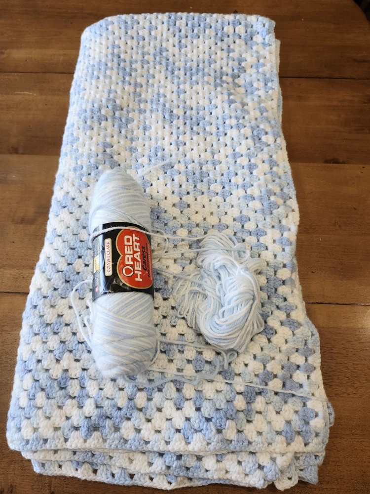 New Unfinished Crochet Blanket W/one roll Of Yarn To finish Blanket