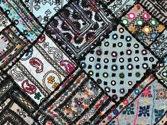 Blue patchwork mirror wall tapestry sindhi india pakistan 26″x54″