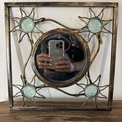 Vintage Celestial Glass Wall Mirror Sun Iron Metal Accent Whimsical Boho 90s