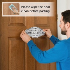 No Soliciting Sign for Front Door, 3 Pack 7×4 Inch Non Metal Brushed Silver Oval