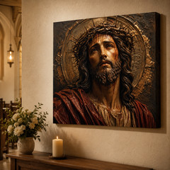 Jesus Crown of Thorns Canvas Wall Art Christian Religious Portrait Faith Home