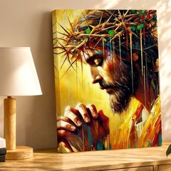 Wall Art Jesus Praying Crown of Thorns Abstract Religious Canvas Print Decor