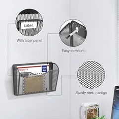 6 Pack Mesh Wall Mounted File Holder Metal Wall File Pocket Mail Black