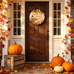 Faith Family Fall Front Door Sign Fall Sunflower Pumpkin Door Decorations Wood S