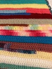 Blanket Knit Afghan Throw Stripe Multi Colors Scalloped Edge Handmade 46×48”