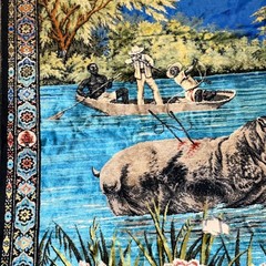 Vintage Velvet Wall Tapestry African Safari Hippo River Scene Large 48×73