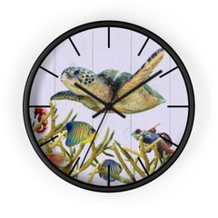 SEA TURTLE, SEA-LIFE, SALT-LIFE 10“wall clock, plexiglass face, wood frame