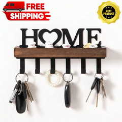 Wooden Key Holder Hooks 1p Wall Mounted Hanger Metal Key Rack Hat Coat Organiser