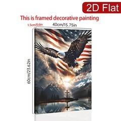 American Flag Eagle Cross Canvas Wall Art, Patriotic Freedom Home Decor