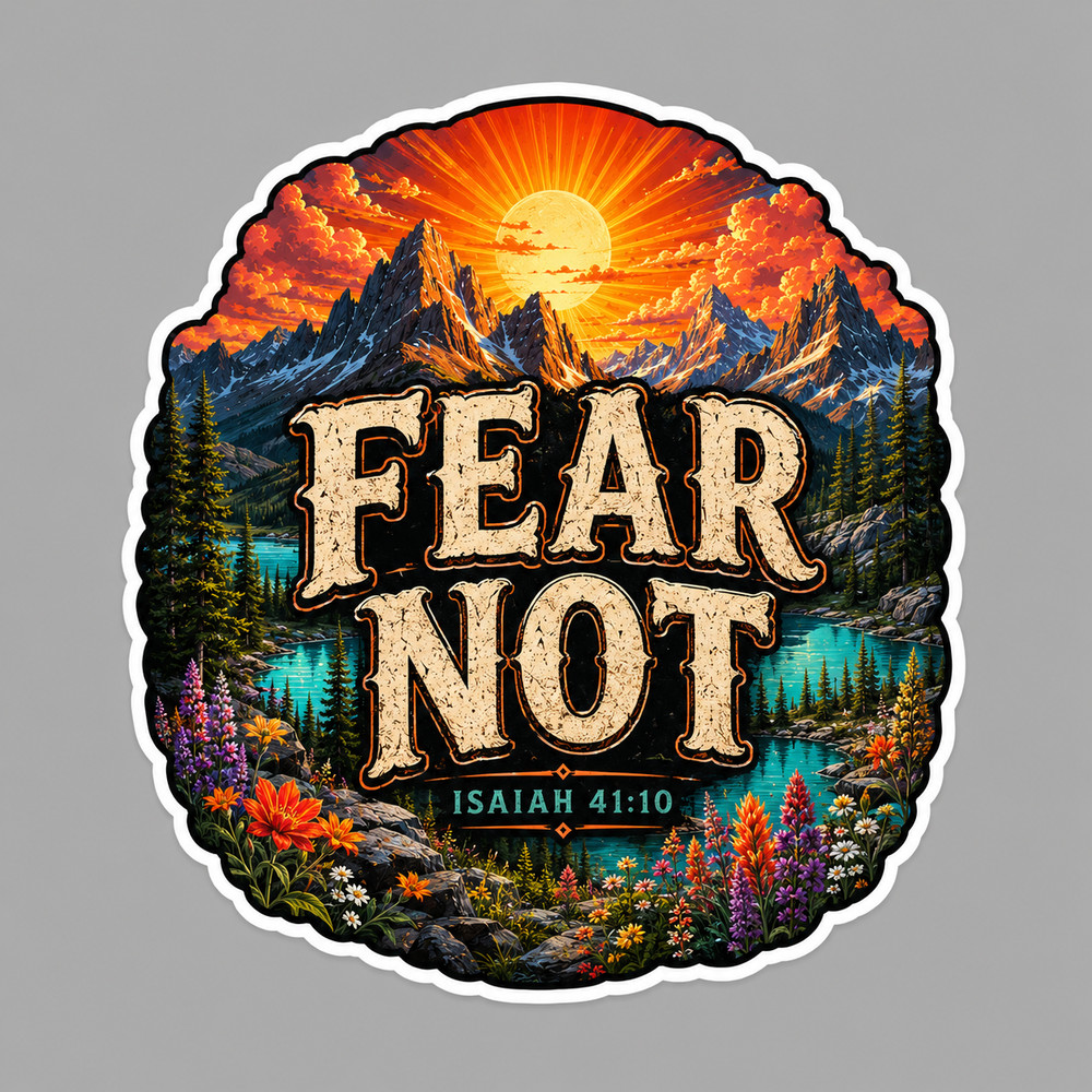 Christian Sticker Vinyl Decal Fear Not Isaiah 41:10 Mountain Lake Bible Verse