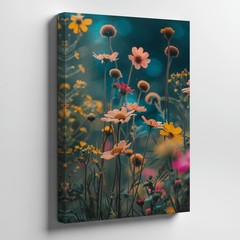 Wildflower Field Canvas Wall Art Floral Nature Print Blooming Meadow Decor 80X75