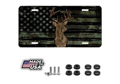 Camouflage Hunting Deer License Plate – American Flag Car Tag, 6×12 In