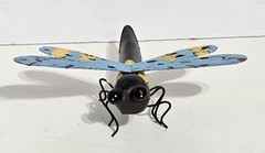 Metal Dragonfly Sculpture Hand-Painted Blue Yellow Brown Decor Wings – 6 Inches