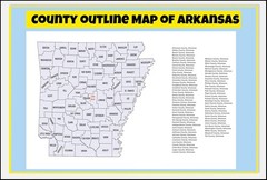 County outline Map of Arkansas with counties 18×24″- Laminated Wall Map Poster