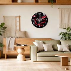 Red and Black Ribbon Wooden Silent Wall Clock No Battery Home Decors