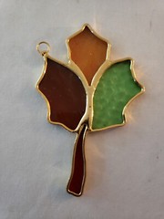 Vintage Stained Glass Hanging Suncatcher FALL LEAF Multi Colors EUC