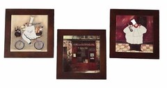 Jennifer Garant Fat French Chef Ceramic Tile Wall Wine Bread Wood Frame Italian