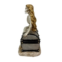 Mermaid Skeleton Figurine Pirate Treasure Chest Resin Statue 8 in Decor