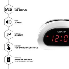 Digital Alarm Clock, Cloud White, Easy to Set Controls, Red LED Display, NEW