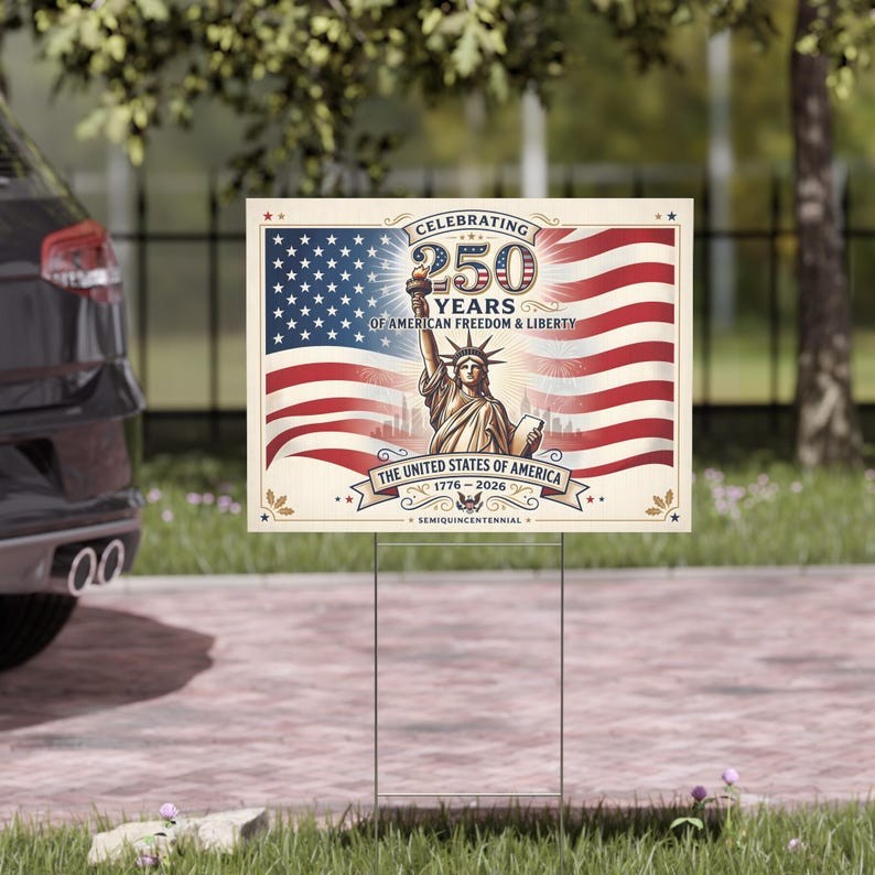 Retro USA Flag 250 Years Of American Freedom & Liberty 1776-2026 Yard Sign